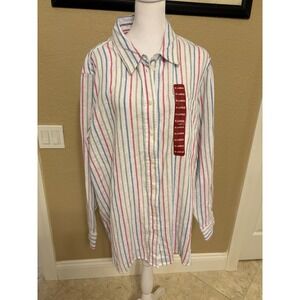Gap Women's Linen Blend Button Down Shirt With Multicolored Stripes, XL